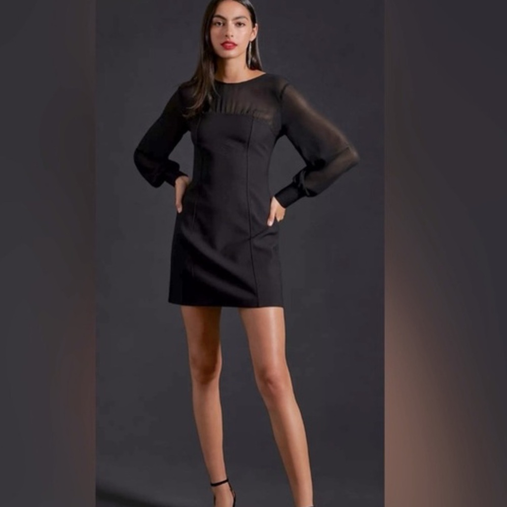 Anthropologie Maeve Elegant Black Sheer Sleeve Dress NWT
